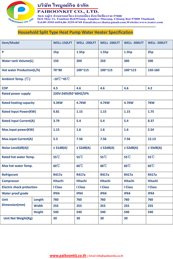 เครื่องทำน้ำร้อน ฮีทปั้ม 60 องศาเซลเซียส Household Split Type Heat Pump Water Heater 